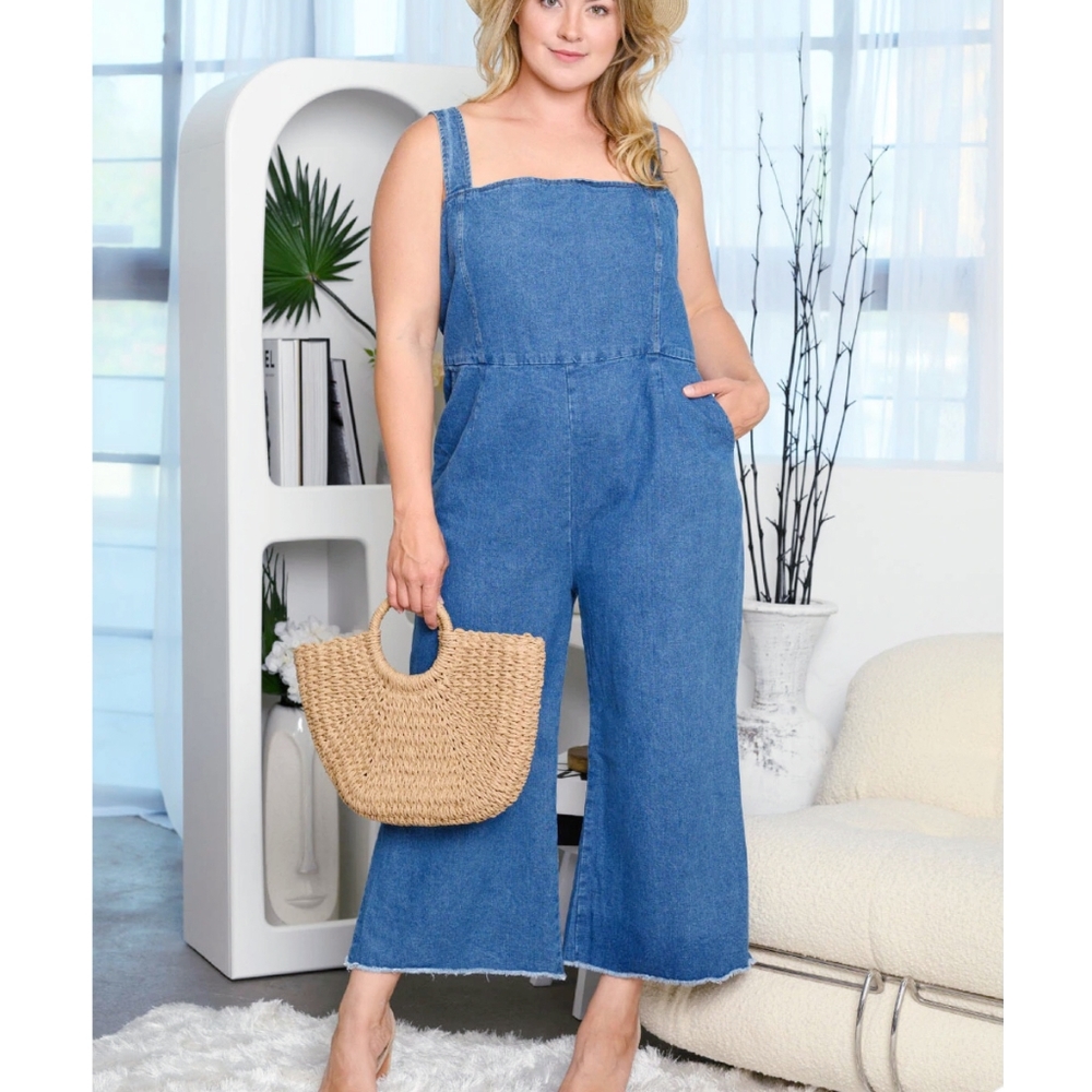 Vintage Chic Plus Size Denim Jumpsuit Overalls - Picture 4 of 5